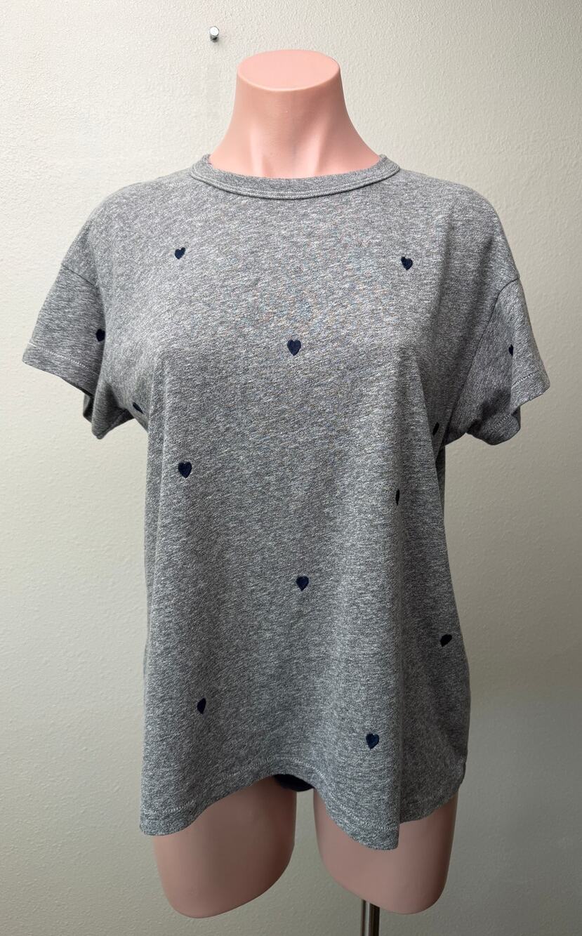 THE GREAT Gray Navy Heart Print T Shirt Women Size 0